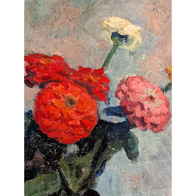 French Normandy School Post-Impressionist Oil on Canvas Still Life Flowers Fruit by Franck Innocent, 1941 For Sale - Image 10 of 13