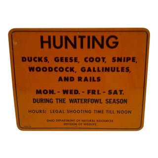Vintage Metal Hunting Sign For Sale