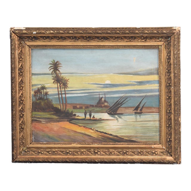 1990s Nile River Sunset Oil on Canvas For Sale