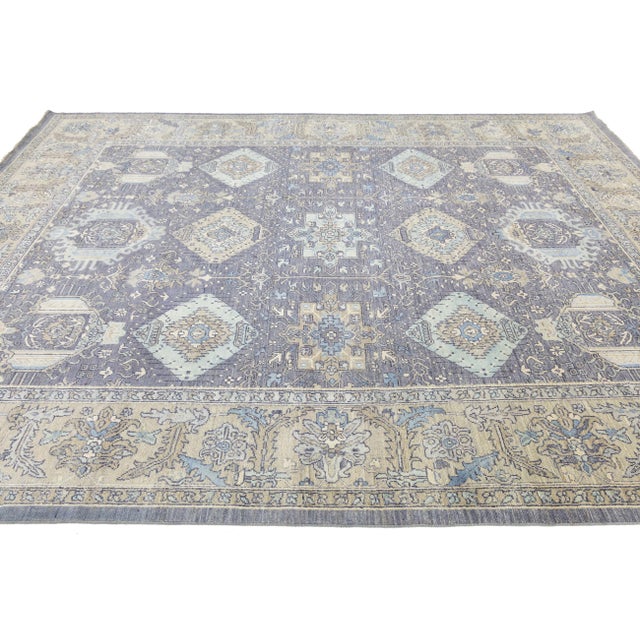 Lavender Modern Tabriz Style Rug – Lavender & Slate Blue Hand-Knotted Wool and Silk 9x12 For Sale - Image 8 of 11