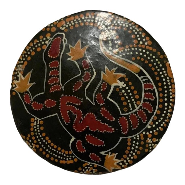 Late 20th Century Paper-Mâché Circular Box With Australian Aboriginal Art For Sale