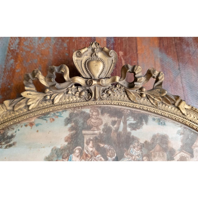 Early 20th Century Early 20th Century Gold Fan Shaped Frame With Print For Sale - Image 5 of 11