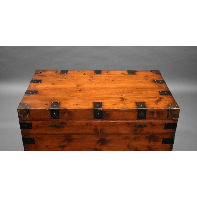 Antique Iron Bound Pine Trunk, 1890s For Sale - Image 3 of 9