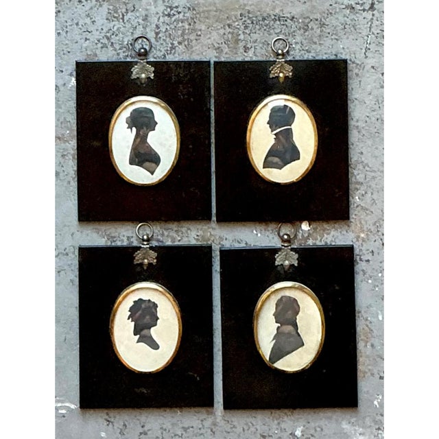 Late 19th Century Vintage Silhouette Portraits in Black Frames - Set of 4 For Sale - Image 5 of 12