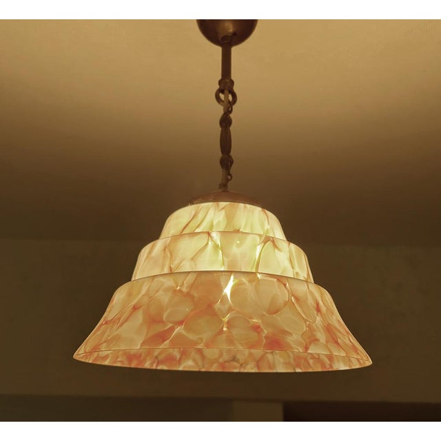 Art Deco Pendant Light in Pink Coral Glass, 1930s For Sale - Image 9 of 18