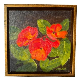 George T. Chakos: Little Gem Series "Passionate Begonia Triplet", Framed For Sale