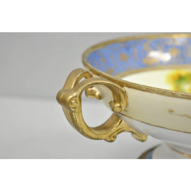 Early 20th Century Nippon Hand Painted Porcelain Blue Centerpiece Compote Bowl W/ Cottage & Geese For Sale - Image 9 of 18