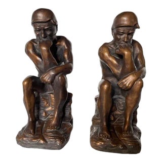 Vintage Marwal Faux Bronze Finished Plaster Thinking Man Bookends- a Pair For Sale
