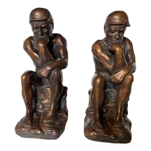 Vintage Marwal Faux Bronze Finished Plaster Thinking Man Bookends- a Pair