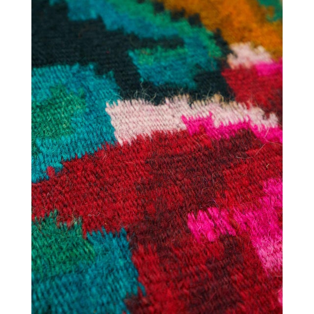 1970s Vintage Romanian-Moldovan Handwoven Wool Flatweave Rug with Dark Floral Folk Pattern and Fringe, 1970s For Sale - Image 5 of 14