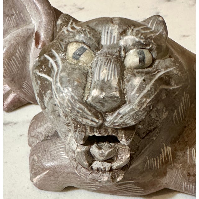 1980s Chinese Soapstone Tiger Scroll Weights - A Pair For Sale - Image 4 of 6