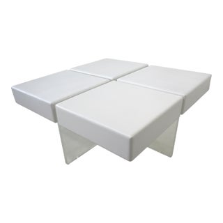 70's Karl Springer Styled Modular Wood Lucite Coffee Table For Sale