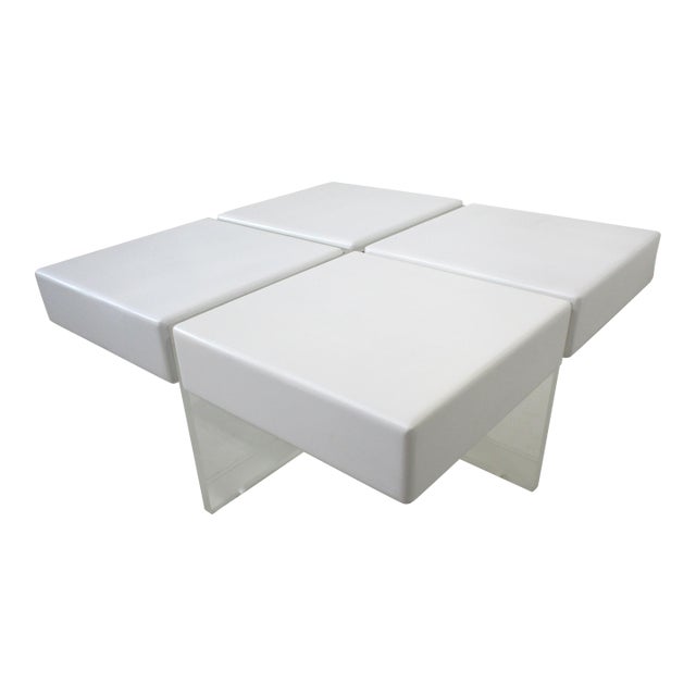 70's Karl Springer Styled Modular Wood Lucite Coffee Table For Sale