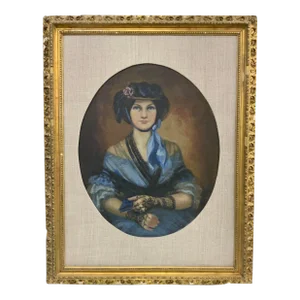 Antique Portrait of a Young Woman in Blue Gown