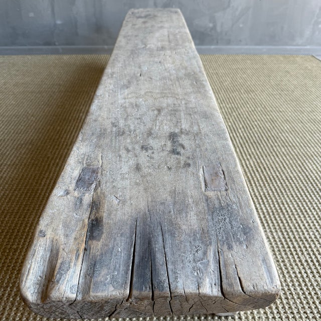 Late 20th Century Reclaimed Elm Wood Low Bench 66" For Sale - Image 10 of 14