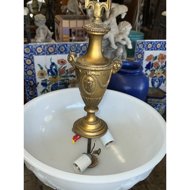 1920s Rococo Pendant With Milk Glass Globe and Gold Details For Sale - Image 10 of 13