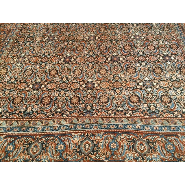 Textile Antique Persian Tabriz, Rug, Handwoven Allover Herati Geometric Pattern, Ivory & Blue, 8’ X 12’ For Sale - Image 7 of 12