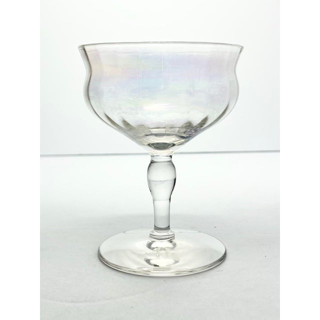 1960s Set of 6 Lustre Iridescent Rainbow Pearl Optic Coupe Champagne Glasses For Sale - Image 4 of 7