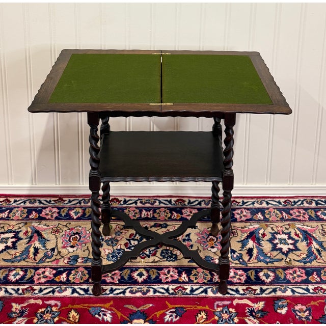 Antique English Flip Top Game Table or Occasional Table ~~Carved Scallop Top~~Concealed Storage Compartment~~ Solid and...