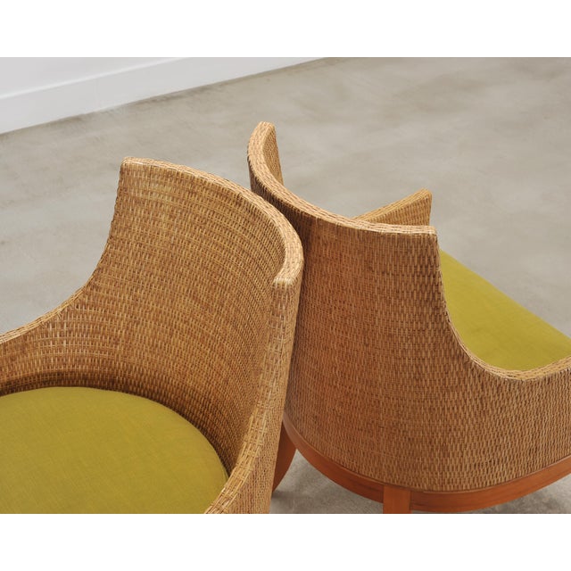 Wood Set of Six McGuire Umbria Woven Rattan Cane Dining Armchairs For Sale - Image 7 of 18