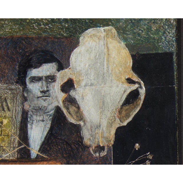 Green 1995 “Card, Portrait & Skull” Casein Painting by Gerald G. Boyce For Sale - Image 8 of 9