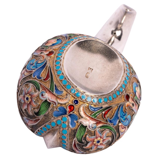 Antique Imperial Russian Silver Gilt Cloisonne Kovsh Nikolay Strulev Moscow 1908 For Sale - Image 10 of 10