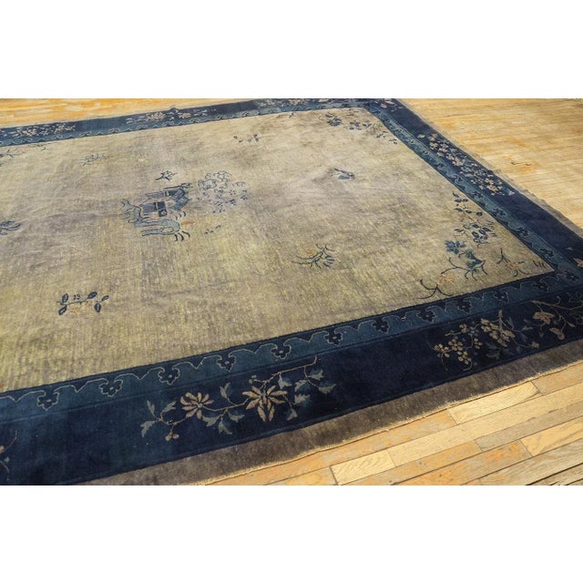 1920s 1920s Gray Floral Antique Chinese Peking Rug 9' 3'' X 11' 6'' Knotted Pile Wool Carpet For Sale - Image 5 of 9
