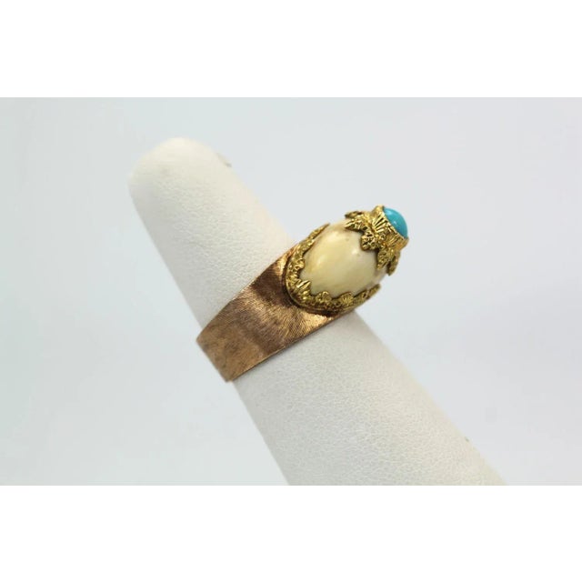 Buccellati 1960s Buccellati 18k Brushed Yellow Gold & Turquoise Ring Size 7 For Sale - Image 4 of 8