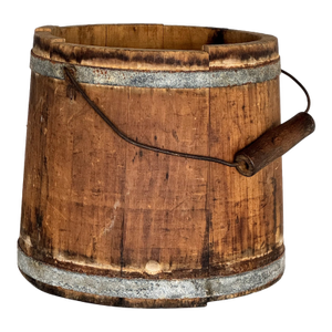 1800s Antique Wooden Stave Bucket With Swing Handle