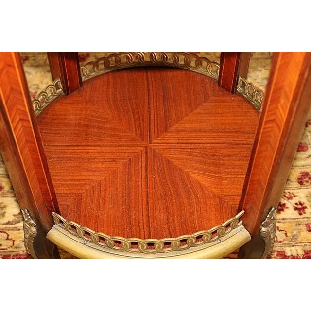​Pair of Louis XV Bronze Mounted Inlaid Marble Top End Table Gueridons For Sale - Image 10 of 10