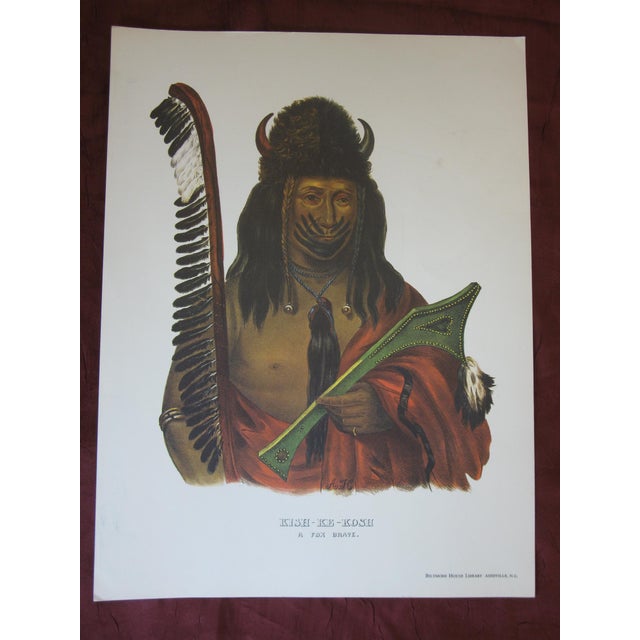 Brown Prints Native American Wa-Pel-La Musquakees Chief Kish-Ke-Kosh Fox Brave. "The History of the Indian Tribes of North America" Reproduction - Set of 2 For Sale - Image 8 of 10