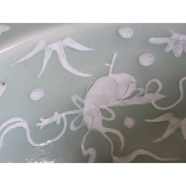 Mid 19th Century A Large Antique Chinese Celadon Porcelain Wash Basin With Slip Decoration For Sale - Image 5 of 8