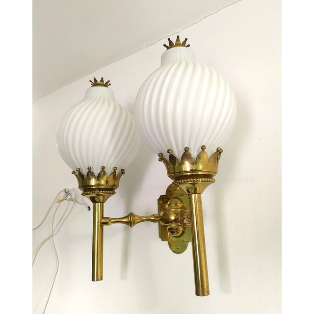 Gold Large Wall Light in Glass and Brass by Angelo Lelli for Arredoluce, 1961 For Sale - Image 8 of 15