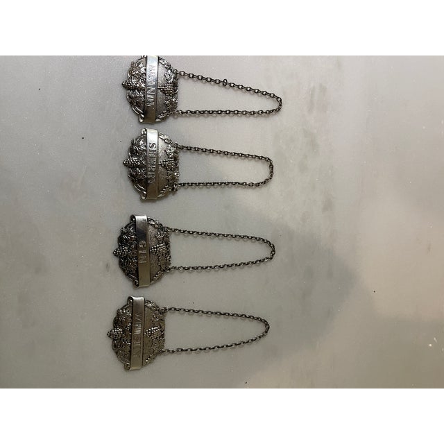 Silver Vintage Sterling Silver Decanter Liquor Labels by Turner & Simpson - Set of 4 For Sale - Image 8 of 9