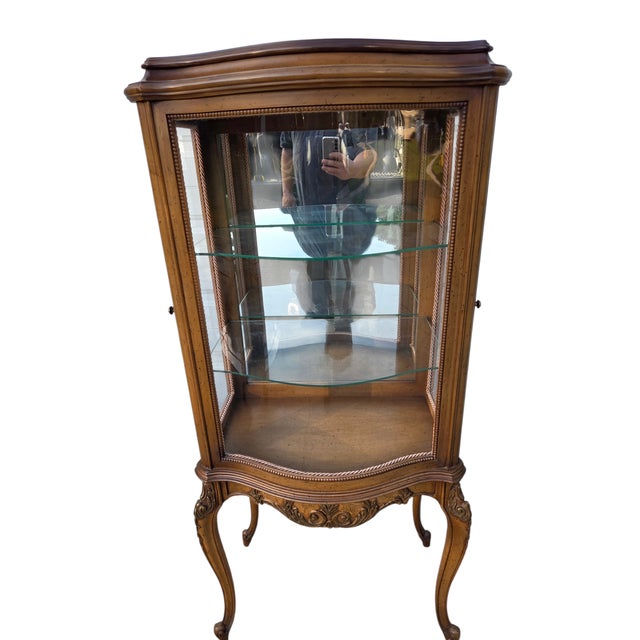 Vintage French Carved Vitrine Curio Cabinet Hutch Display Louis XV Style For Sale - Image 9 of 13