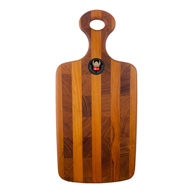 Vintage 1960s Danish Modern Staved Teak Wood Cutting Charcuterie Board by Digsmed For Sale