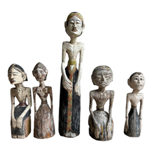 Mid 20th Century Balinese Hand-Carved Wood Figures – Sculptural Primitive Collection, Set of 5