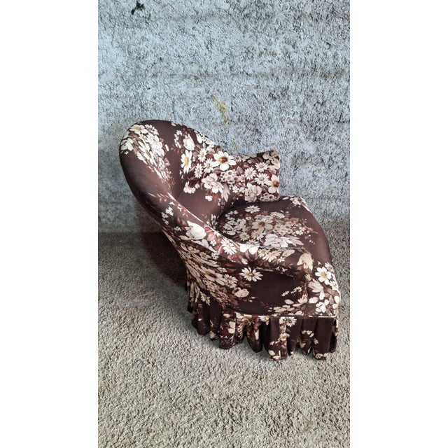 Beige Antique Napoleon III Toadstool Lounge Chair with Floral Fabric, 1890s For Sale - Image 8 of 15