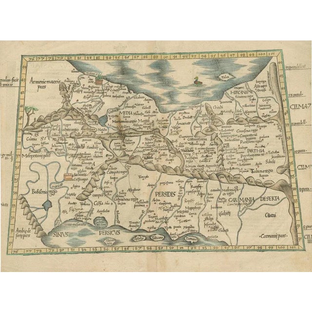 Original Antique Woodcut Map of Middle East, 1525 For Sale - Image 3 of 6