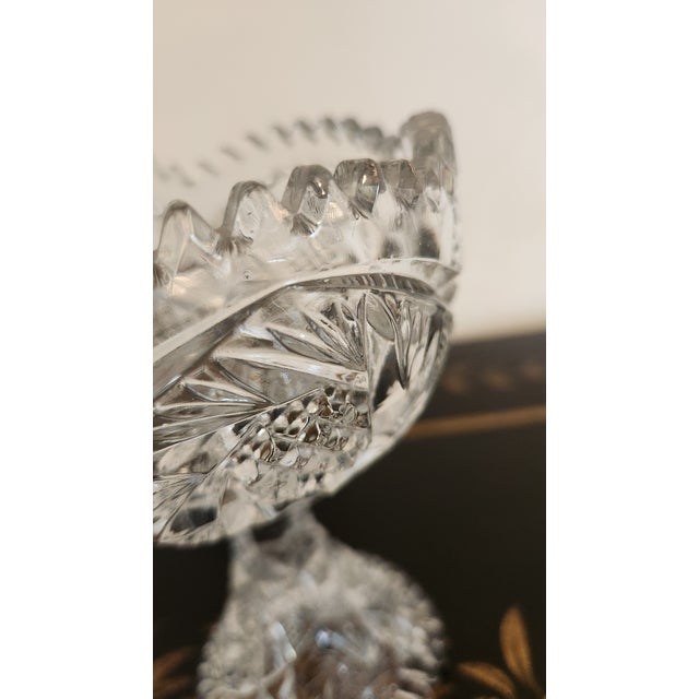 Antique Imperial Glass Nucut Footed Compote in Clear Pressed Glass With Sawtooth Rim For Sale - Image 11 of 18