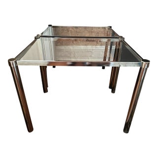 Pair of Vintage Milo Baughman Style Tubular Chrome and Glass Side Tables For Sale