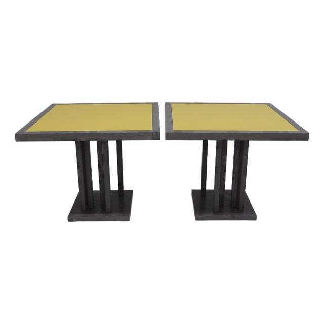 Pair of Cerused Oak Table With Yellow Laquered Top For Sale