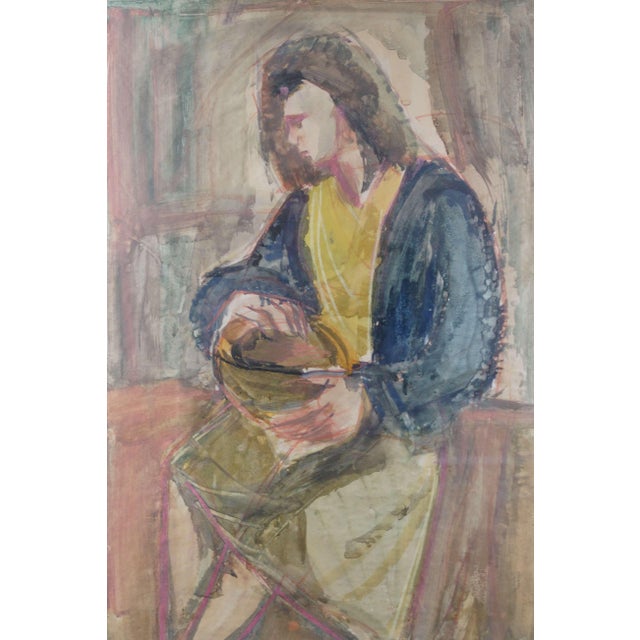 Mario Toccangini, Portrait, 1958, Mixed Media on Paper For Sale - Image 4 of 10