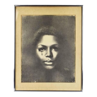 Late 20th Century Woman Face Portrait Print With Chrome Frame For Sale