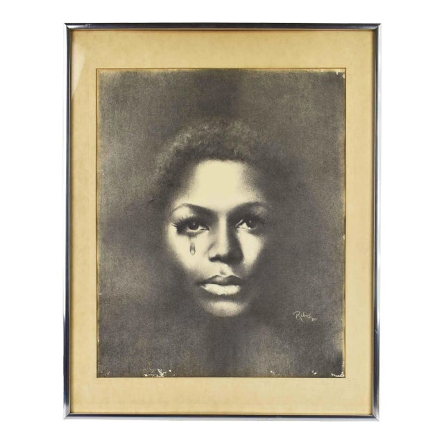 Late 20th Century Woman Face Portrait Print With Chrome Frame For Sale