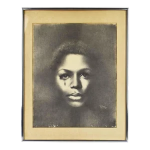 Late 20th Century Woman Face Portrait Print With Chrome Frame