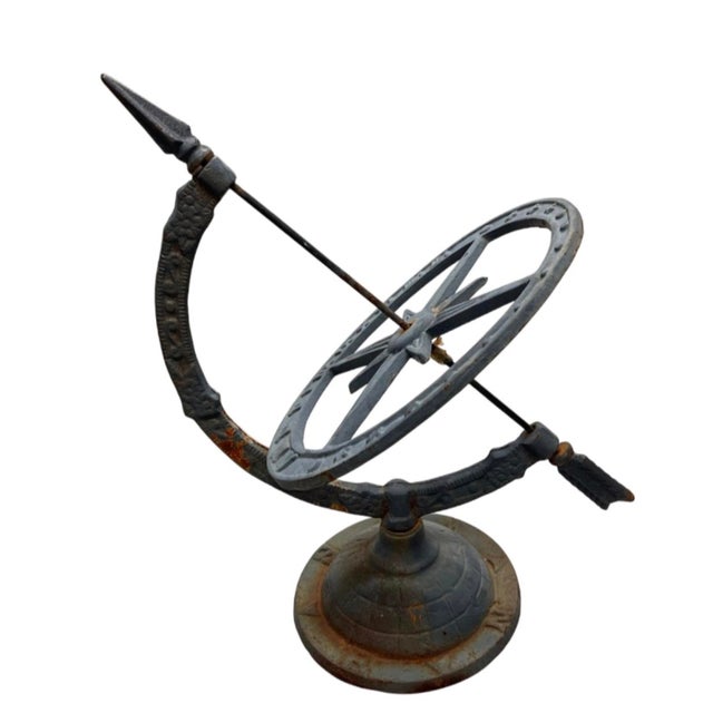 Vintage Cast Iron Armillary Sphere Sundial With Arrow Gnomon For Sale In West Palm - Image 6 of 12
