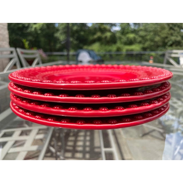 Contemporary 2000s Bordallo Pinheiro Fantasy Dinner Plates in Red - Set of 4 For Sale - Image 3 of 7