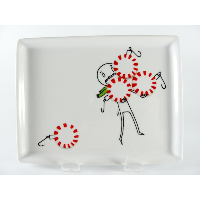 2010s Crate & Barrel Cb2 Oliver Peppermint Ornament Christmas Appetizer Plate - Set of 4 For Sale - Image 5 of 10