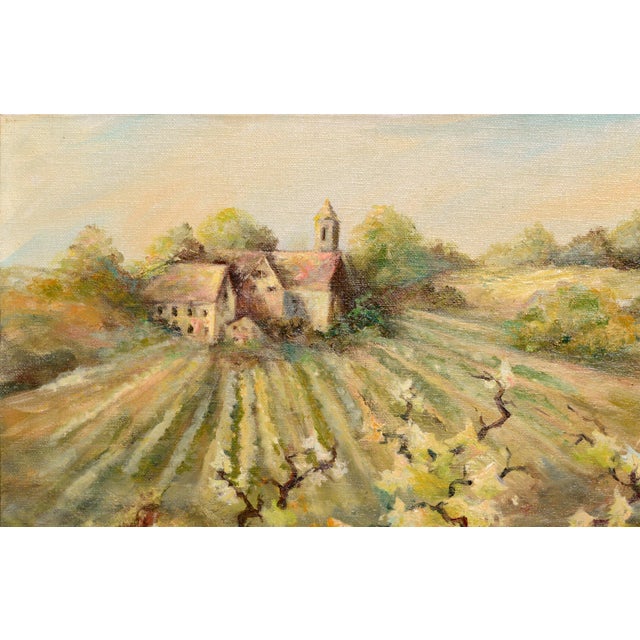 American Vineyard Estate Winery Landscape With Grape Vines in Oil on Canvas-Wrapped Board by Jeane Kluga For Sale - Image 3 of 8